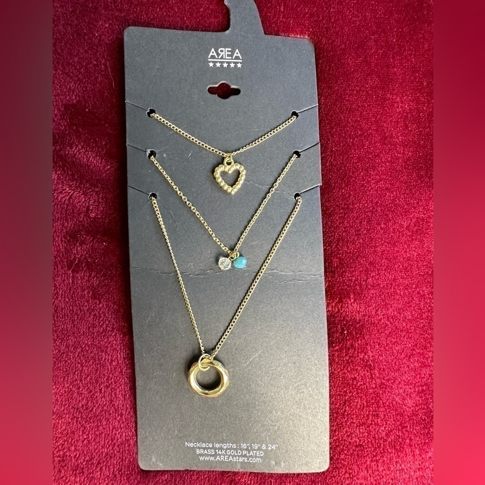 NWT AREA STARS Layered Necklaces Set Brass 14K GOLD PLATED